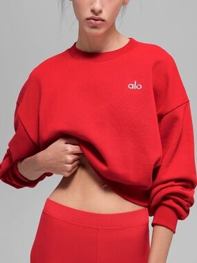 ALO Yoga Red Cropped Sweatshirt with White Logo